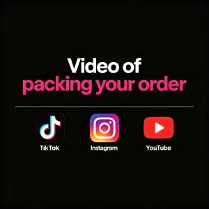 Order packing video service graphic with TikTok, Instagram and YouTube logos