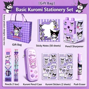 Kuromi Stationery Gift Set - Basic - Gift Bag, packaging and included stationery